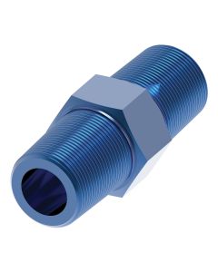 Blue Anodized Aluminum Adapter, Inch Male NPT Hex Nipple, Straight