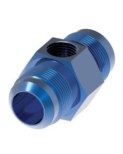 Blue Anodized Aluminum In-Line Fuel Pressure Adapter, -06 Male JIC 37 deg Flare Run To 1/8 Inch Female NPT Branch, Tee
