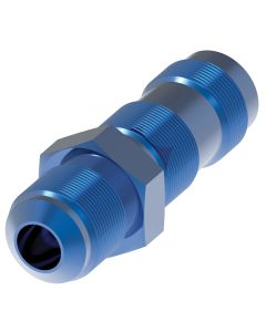 Blue Anodized Aluminum Adapter (AN 832), -03 Male JIC 37 deg Flare To -03 Male JIC 37 deg Flare, Straight Bulkhead