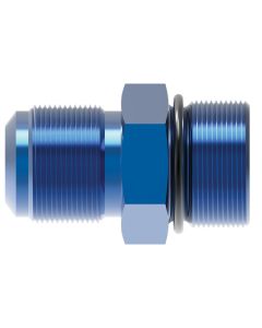 Blue Anodized Aluminum Adapter, -12 Male SAE O-Ring Boss (Straight Thread O-Ring) To -12 Male JIC 37 deg Flare, Straight
