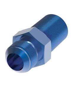 Blue Anodized Aluminum Adapter, -06 Male JIC 37 deg Flare To 3/8 Inch Male NPT, Straight