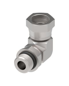 Steel Adapter, 1/2-14 Female NPT Swivel To 3/4-16 Male SAE O-Ring Boss (Straight Thread O-Ring), 90 deg Elbow