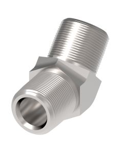 Steel Adapter, 1/4-18 Male NPT To 1/4-18 Male NPT, 45 deg Elbow