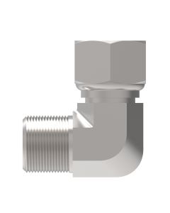 Steel Adapter, 1/2-14 Female NPT Swivel To 3/8-18 Male NPT, 90 deg Elbow