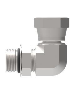 Steel Adapter, 1/4-18 Female NPT Swivel To 7/16-20 Male SAE O-Ring Boss (Straight Thread O-Ring), 90 deg Elbow