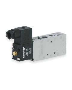 L2 Series 4-Way Solenoid Operated Pneumatic Valve, Single Solenoid Air Pilot, Spring Return w/Flush Locking Override, 1/4 Inch NPT Ports, 110 VAC Coil, Up To 79