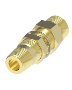 Brass Adapter, 1/2-14 Male NPT To 1/2-14 Male NPT, 1/4-18 Female NPT, Straight Bulkhead
