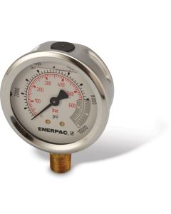 Hydraulic Pressure Gauge, 2.50 in Face, Lower Mount, Glycerine Filled, 10000 Maximum PSI