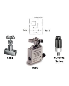 Relief Valve. Pre-set at 2,300 to 2,700 psi. Non-adjustable. 1/8" male NPTF inlet.