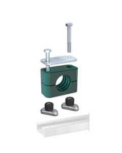 Standard Series Pipe & Tubing Polypropylene Support Clamp, Rail Mountable, Hex Head Bolts With Cover Plate, 13.5 mm mm Size