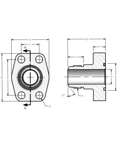 Steel 4-Bolt Flange Adapter, Inch Code 61 Flange, O-Ring Half To Inch Male JIC 37 deg Flare, Straight