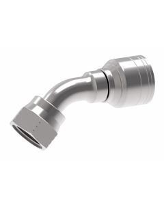 Global TTC 1 & 2 Wire Braid Steel Crimp Fitting, M16 x 1.5 Female German DIN 3902 24 deg Flare Light Duty Swivel, -06 Hose, 45 deg Elbow