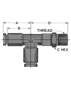 Brass Push-In Tube Fitting, 0.38 Tube OD to 1/4-18 Male NPT Swivel, Run Tee