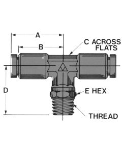 Brass Push-In Tube Fitting, 0.25 Tube OD to 1/4-18 Male NPT Swivel, Branch Tee