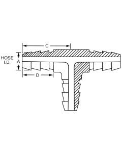 Brass Short Shank Type Fitting, 0.38 Inch ID Hose Tee