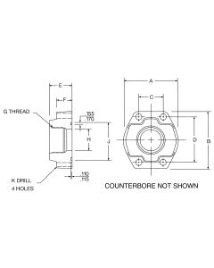 Steel 4-Bolt Flange Adapter, 1.00 Inch Code 61 Flange, O-Ring Half To 1.00 Inch Female NPT, Straight with Counterbore