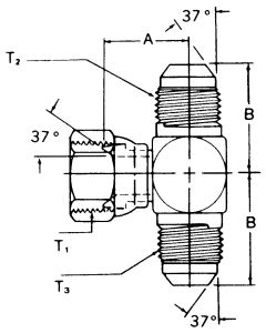 Steel Adapter, 7/16-20 Female JIC 37 deg Flare Swivel Branch To 7/16-20 Male JIC 37 deg Flare Run, Tee