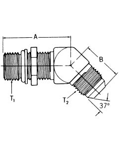Steel Adapter, 9/16-18 Male SAE O-Ring Boss (Straight Thread O-Ring) To 3/4-16 Male JIC 37 deg Flare, 45 deg Elbow