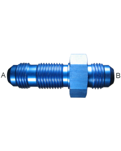 Blue Anodized Aluminum Adapter (AN 832), -10 Male JIC 37 deg Flare To -10 Male JIC 37 deg Flare, Straight Bulkhead
