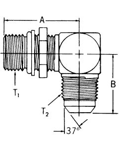 Steel Adapter, 3/4-16 Male SAE O-Ring Boss (Straight Thread O-Ring) To 1/2-20 Male JIC 37 deg Flare, 90 deg Elbow