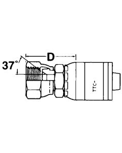 Global TTC 1 & 2 Wire Braid Stainless Steel Crimp Fitting, 3/4-16 Female JIC 37 deg Flare Swivel, -08 Hose, Straight