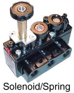 Alpha Series Solenoid Operated Pneumatic Valve, 4-way 2-position, Spring Return, 1/4 NPT (Side) Ports, 50 Flow Rating