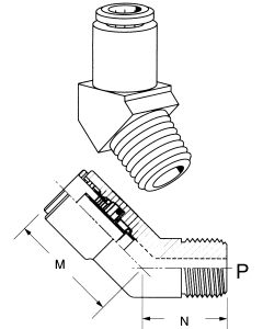 Brass Push>Connect Air Brake Tube Fittings, Tube To Male NPT, 45 deg Elbow