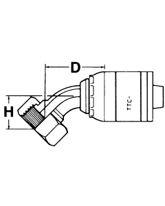 Global TTC 1 & 2 Wire Braid Steel Crimp Fittings, Female O-Ring Face Seal Swivel, 45 deg Elbow