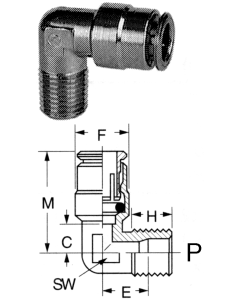 Brass Push>Connect Tube Fittings, Tube To Male NPT, 90 deg Elbow