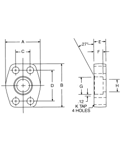 Steel 4-Bolt Flange Adapter, Inch Code 61 Flange, Flat Face Half To Inch Female NPT, Straight