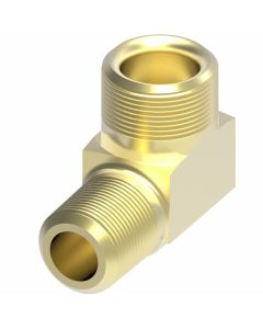 Brass Compression Fitting For Plastic, Copper, & Aluminum Tubing, 0.38 Inch Tube OD To 1/8-27 Male NPT, 90 deg Elbow