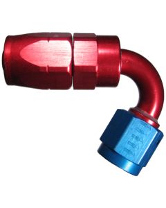 Red/Blue Anodized Aluminum Reusable Fittings for AQP & StartLite Racing Hose, Female JIC 37 deg Flare Swivel, 120 deg Elbow