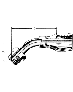 Steel Reusable 1 Wire Braid Reduced Bore Fittings, SAE Male Inverted Flare, 45 deg Elbow