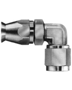 Stainless Steel Reusable 1 Wire Braid Teflon Fittings, Female JIC 37 deg Flare Swivel, 90 deg Elbow