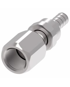 Everswage Stainless Steel Crimp Fitting, 7/16-20 Female JIC 37 deg Flare Swivel, -4 Hose, Straight