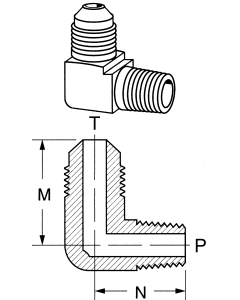 Brass Adapters, Male NPT To Male SAE 45 deg Flare, 90 deg Elbow