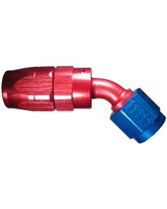Red/Blue Anodized Aluminum Reusable Fittings for AQP & StartLite Racing Hose, Female JIC 37 deg Flare Swivel, 45 deg Elbow