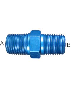 Blue Anodized Aluminum Adapters, Male NPT Hex Nipple, Straight