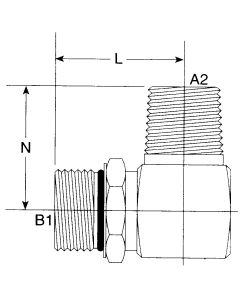 Steel Adapter, 1-1/16-12 Male SAE O-Ring Boss (Straight Thread O-Ring) To 3/4-14 Male NPT, 90 deg Elbow