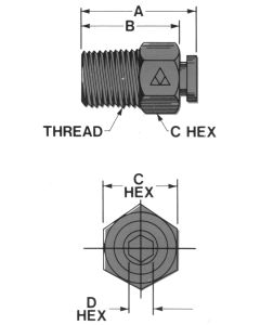 Brass Push-In Tube Fitting, 0.13 Tube OD to 1/16 Male NPT, Straight
