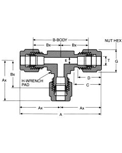 Stainless Steel Duolok Tube Fitting, 0.25 Inch Tube OD Union Tee
