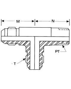 Stainless Steel Adapter, 3/4-14 Male NPT Run To 1-1/16-12 Male JIC 37 deg Flare Run & Branch, Tee