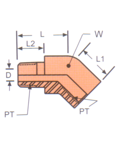 Stainless Steel Adapter, 1/4-18 Male NPT To 1/4-18 Female NPT, 45 deg Elbow