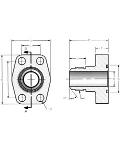 Steel 4-Bolt Flange Adapter, 0.50 Inch Code 61 Flange, O-Ring Half To 3/4-16 Inch Male JIC 37 deg Flare, Straight
