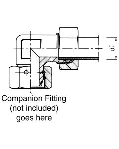 Steel Metric Flareless Fitting, 22.00 mm L Series 90 deg Swivel Elbow
