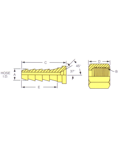 Brass Short Shank Type Fitting, 0.25 Inch Hose ID to 1/2-20 SAE 45 deg Flare, Straight