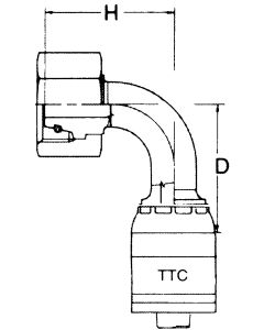 Global TTC 1 & 2 Wire Braid Stainless Steel Crimp Fitting, M18 x 1.5 Female DKO (German) Heavy Series, -04 Hose, 90 deg Elbow