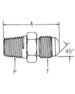 Brass Adapter, 3/8-18 Male NPT To 7/16-20 Male SAE 45 deg Flare, Straight