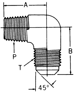 Brass Adapter, 3/4-14 Male NPT To 3/4-16 Male SAE 45 deg Flare, 90 deg Elbow
