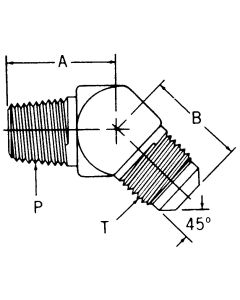 Brass Adapter, 3/8-18 Male NPT To 5/8-18 Male JIC 37 deg Flare, 45 deg Elbow